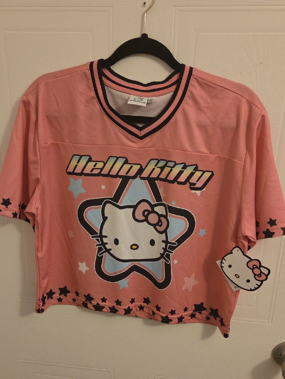 Hello Kitty Pink Short Sleeve Graphic Tee with Black Trim